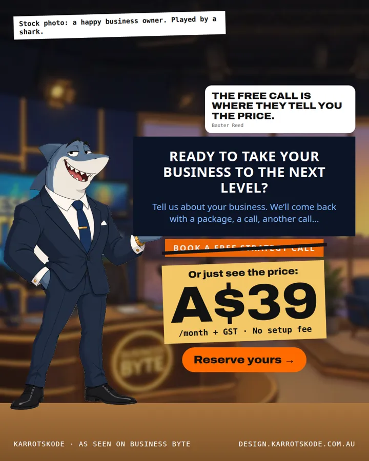 A KarrotsKode ad, interrupted by the Business Byte cast
